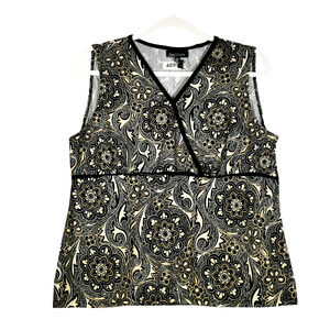 TravelSmith Blouse Womens Size Petite XL Black Gold Shimmer Career Casual Boho